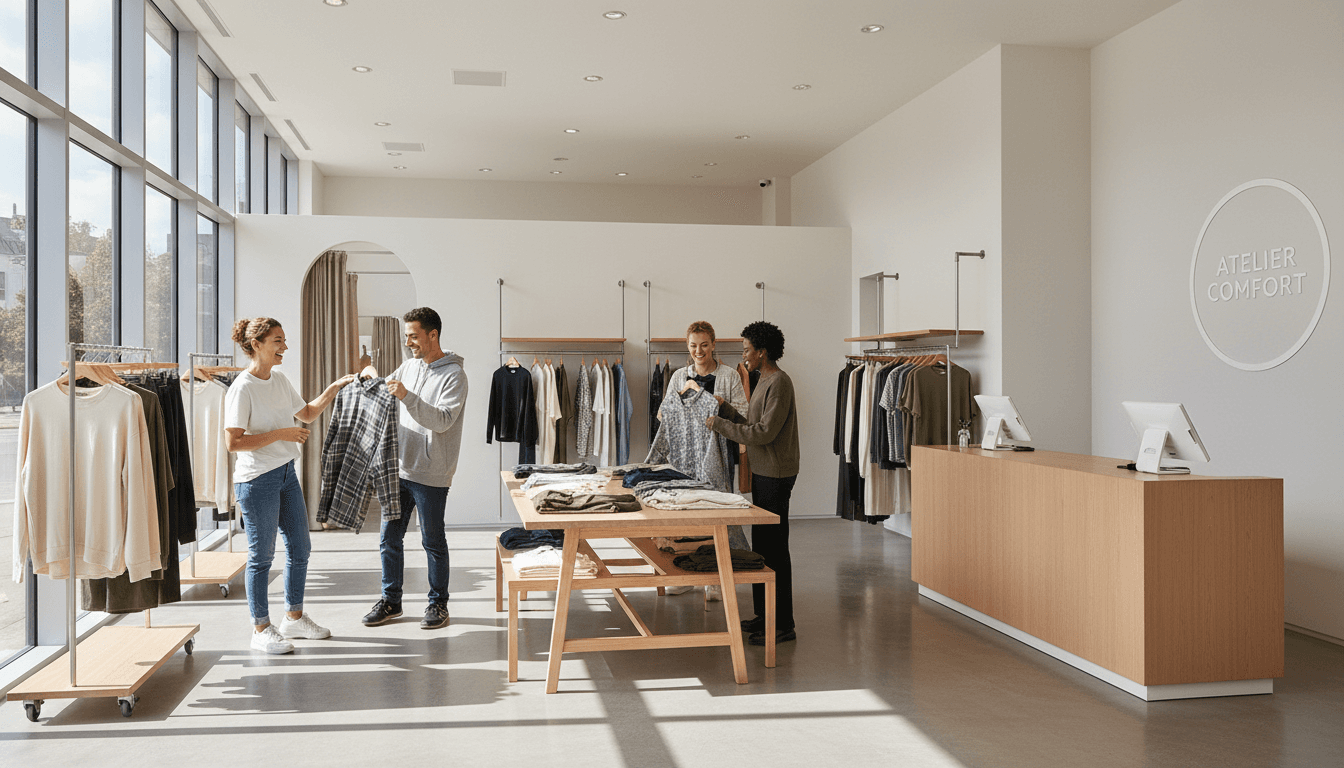 Customer shopping for apparel in DNA clothing store